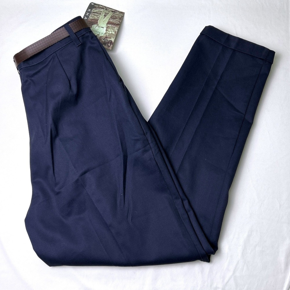Chic Womens Vintage High Rise Pleated Tapered Khakis Pants Size 18 Navy Blue NEW